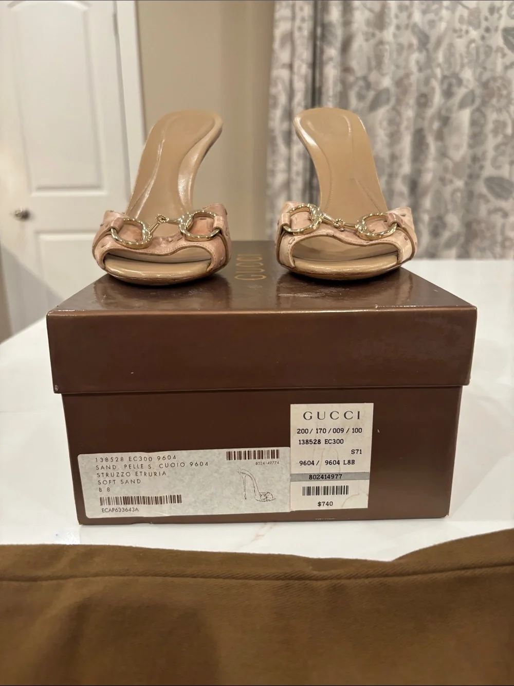 Gucci Sand Pink Leather Horsebit Open-Toe Heeled Slides